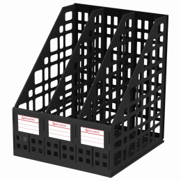 Лоток вертикальный для бумаг BRAUBERG "MAXI Plus", 240 мм, 3 отделения, сетчатый, сборный, черный, 237013