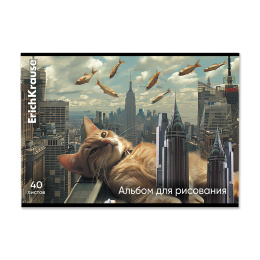 Альбом для рисования на скобе ErichKrause Коты большого города, А4, 40 листов_МИКС