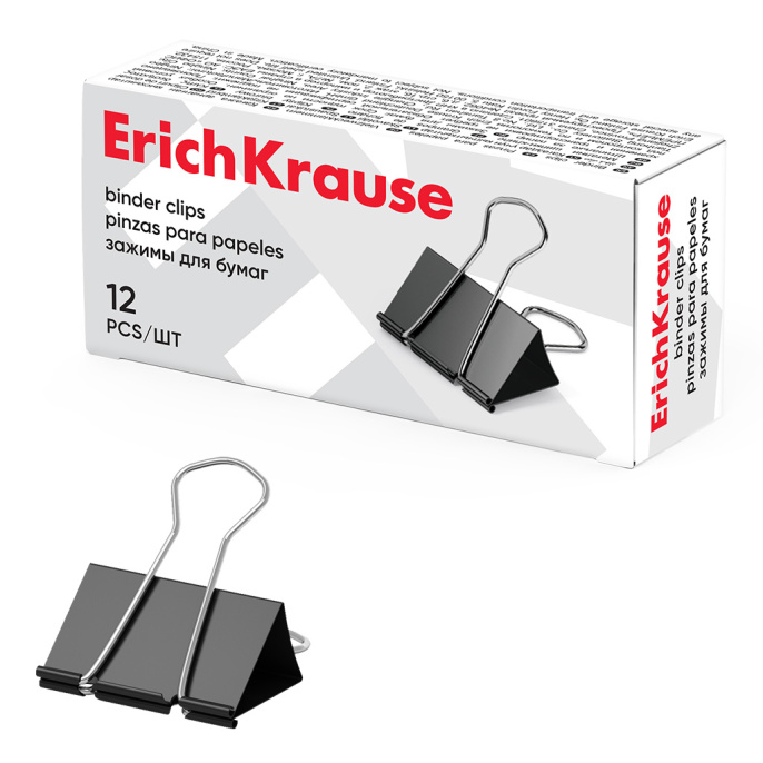 Зажимы для бумаг ErichKrause Классика, 32 мм, черный (в коробке по 12 шт.)