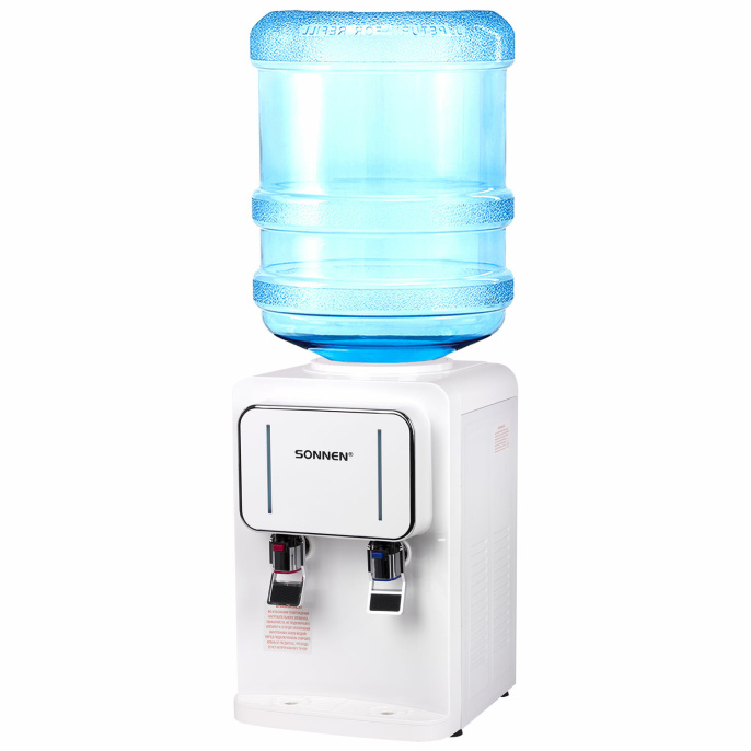 Кулер для воды SONNEN TSE-02W, настольный, НАГРЕВ/ОХЛАЖДЕНИЕ ЭЛЕКТРОННОЕ, 2 крана, белый, 456173