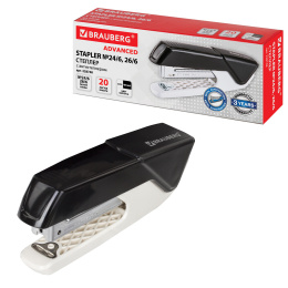 Степлер №24/6, 26/6 BRAUBERG "ADVANCED", до 20 листов, с антистеплером, черный, 228748