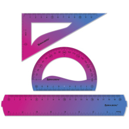 Brauberg grade икемді сызба жиынтығы (сызғыш 20 см,үшбұрыш, транспортир), күлгін-көк градиент, 210911