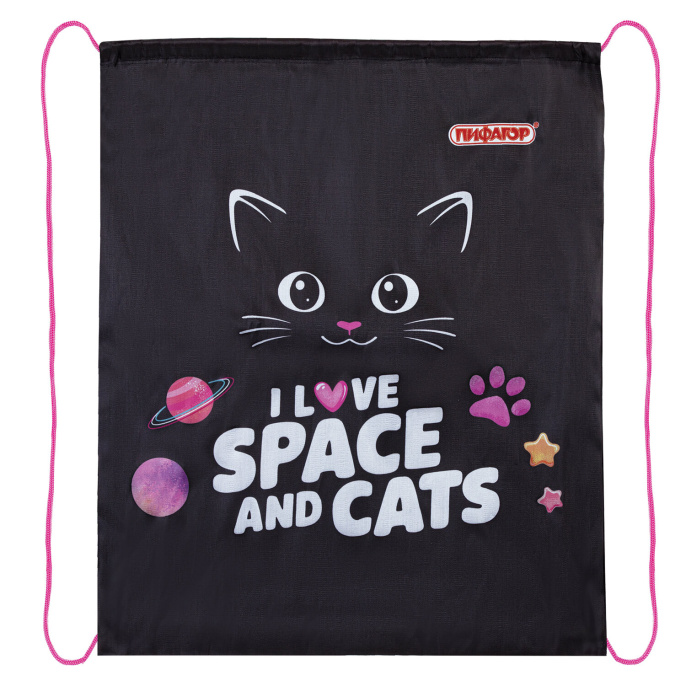 Мешок для обуви ПИФАГОР, 1 отделение, 42х34 см, "Dark kitten", 273419