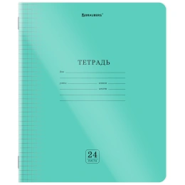 Тетрадь пластиковая обложка (прозрачная) 24 листа, клетка, BRAUBERG "Smart Cover", ЗЕЛЕНАЯ, 405034