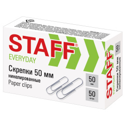50 мм Үлкен қағаз қыстырғыштар, STAFF "EVERYDAY", никельмен қапталған, 50 дана, картон қорапта, 226759