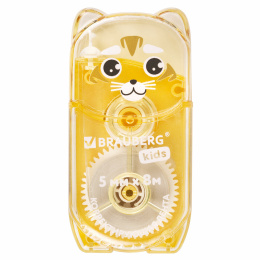 Корректирующая лента BRAUBERG KIDS "ЗВЕРЯТА", 5 мм х 8 м, механизм перемотки, корпус ассорти, блистер, 272499