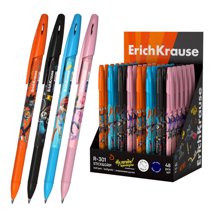 ErichKrause R-301 шарикті қалам, күте тұрыңыз! Демалыс 0.7, сия Түсі Көк (48 дана дисплей қорабында)