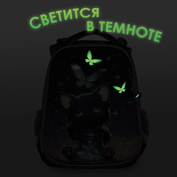 Ранец BRAUBERG PREMIUM, 2 отделения, с брелоком, "Night catcher", СВЕТЯЩИЙСЯ, 38х29х16 см, 273099