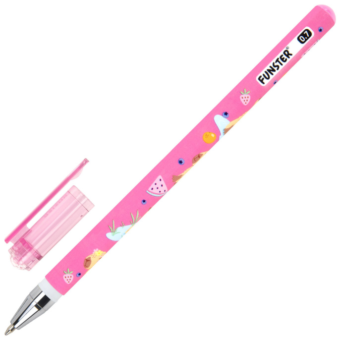 Ручка шариковая с принтом FUNSTER (ФАНСТЕР) STICK "CUTE CAPY", СИНЯЯ, SOFT TOUCH покрытие, узел 0,7 мм, линия письма 0,35 м, 144393