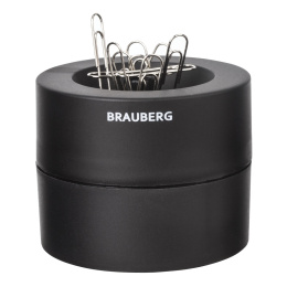 30 қағаз қыстырғышы бар brauberg магнитті қағаз қыстырғыш, үлкен бөшке, қара, 225191