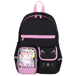 Рюкзак BRAUBERG PASTEL с термонашивками в комплекте, "Black kitty", черный, 40х29х14 см, 273128