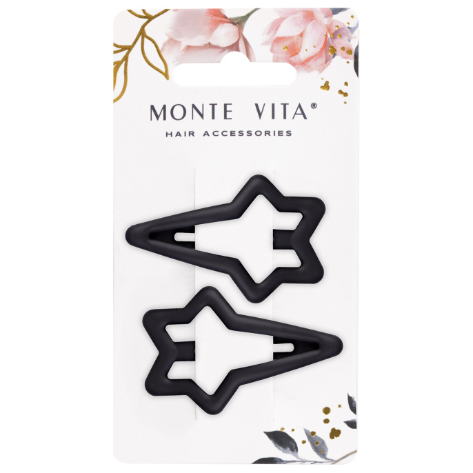 Заколки для волос НАБОР 2 шт., 5,5 см, клик-клак, soft touch, чёрный, MONTE VITA (МОНТЕ ВИТА), 457081