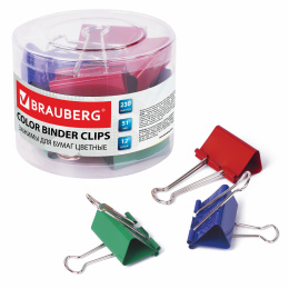 BRAUBERG қағаз қыстырғыштары, 12 дана, 51 мм, 230 Парақ, түрлі-түсті, пластикалық цилиндрде, 221131