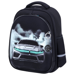 Ранец BRAUBERG STABLE, 2 отделения, с брелком, "Smoky car", LED-ЛАМПОЧКИ, 36х28х16 см, 274389