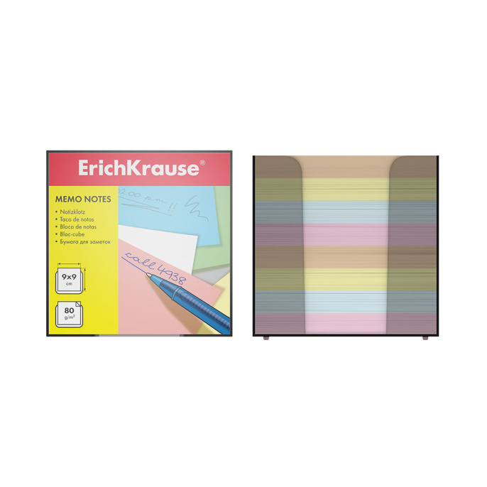 Бумага для заметок ErichKrause, 90x90x90 мм, 4 цвета, в пластиковой подставке