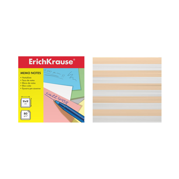 Бумага для заметок ErichKrause, 90x90x90 мм, 2 цвета: белый, персиковый