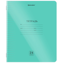 Тетрадь пластиковая обложка (прозрачная) 24 листа, линия, BRAUBERG "Smart Cover", ЗЕЛЕНАЯ, 405035