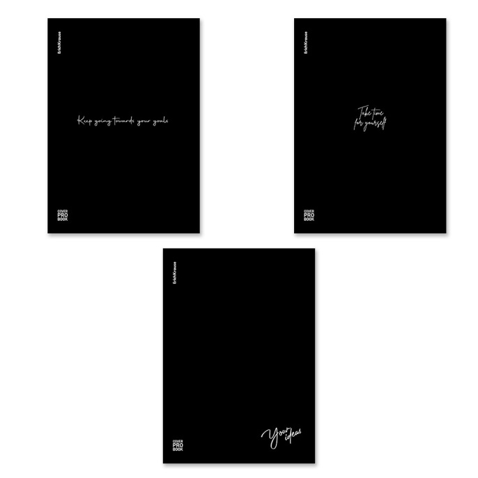 Тетрадь общая ученическая с пласт. обл. на скобе ErichKrause CoverProBook® Слова, текстура песок, черный, А4, 48 л., клетка_МИКС