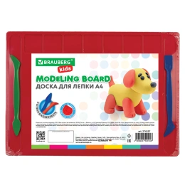 Доска для лепки А4, 280х200 мм, BRAUBERG KIDS, красная, 7 отделений для пластилина, 2 стека, 274257