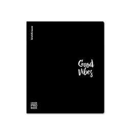 Тетрадь общая ученическая с пласт. обл. на скобе ErichKrause CoverProBook® Слова, текстура песок, черный, А5+, 48 л., клетка_МИКС
