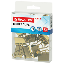 BRAUBERG EXTRA қағаз қыстырғыштары, 12 дана, 32 мм, 140 л, алтын, Еуро суспензия, 229587