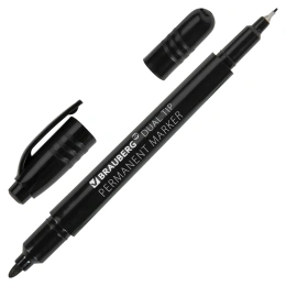 Тұрақты екі жақты brauberg DUO маркері, қара, 0,7/1 мм кеңестер, 152210