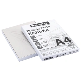 Калька А4 ВЫСОКОЙ ПРОЗРАЧНОСТИ, ПЛОТНАЯ, для печати и творчества, 90 г/м2, 100 листов, BRAUBERG, 116643