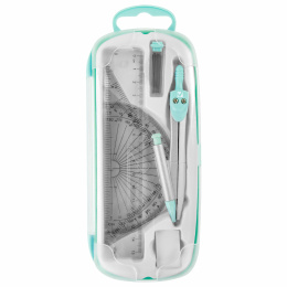 Готовальня BRAUBERG SCHOOL KIT, 9 предметов, циркуль 125 мм, чертежные принадлежности, мятный цвет, 210716