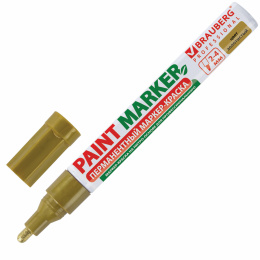 Маркер-лак бояуы (paint marker) 4 мм, алтын, КСИЛОЛСЫЗ (иіссіз), алюминий, BRAUBERG PROFESSIONAL, 150876