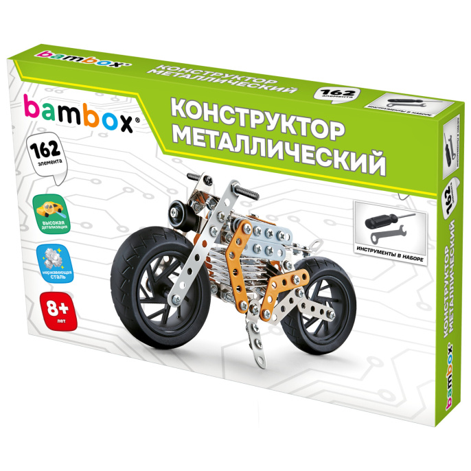 Металл конструкторы "Мотоцикл", жылжымалы бөлшектері бар, 162 элемент, BAMBOX (БАМБОКС), 666364