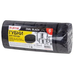 Губки для посуды 9,5х6,5х3,5 см, КОМПЛЕКТ 6 шт., OVAL BLACK, КРУПНОПОРИСТЫЙ поролон с абразивным слоем, LAIMA, 608649