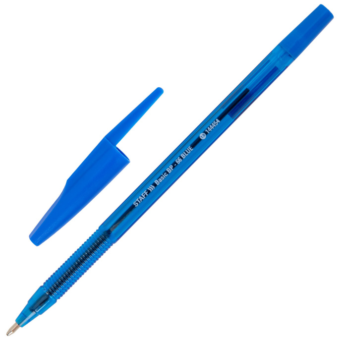 Ручка шариковая STAFF "Basic BP-66 BLUE", СИНЯЯ, корпус синий, узел 1 мм, линия письма 0,5 мм, 144454