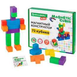 Магнитный конструктор MAGNETIC CUBES "КУБИЧЕСКИЙ", 72 магнитных кубика, BRAUBERG KIDS