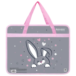 Папка на молнии с ручками BRAUBERG А4, 1 отделение, пластик, 80 мм, "Curious bunny", 272164