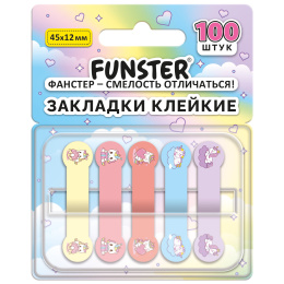 Бетбелгілер жабысқақ Z-FUNSTER (FUNSTER) "unicorns", 45x12 мм,100 дана, (5 түсті x 20 парақ), диспенсерде, 116703