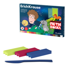Пластилин классикалық ErichKrause Петит пен қасқырдың шытырман оқиғалары стекпен 18 түсті, 270 г (қорапта 18 дана)