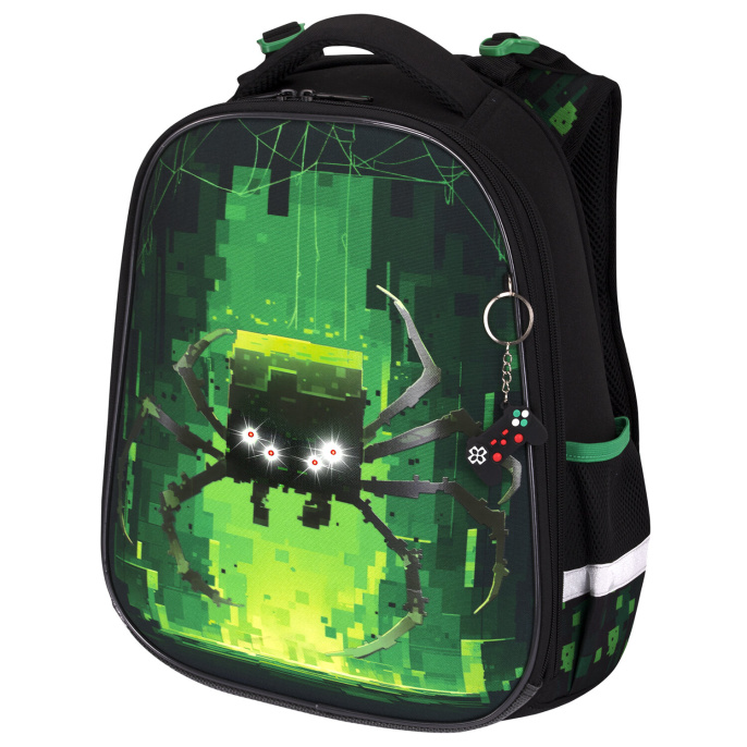 Ранец BRAUBERG PREMIUM, 2 отделения, с брелоком, "Digital spider", LED-ЛАМПОЧКИ, 38х29х16 см, 273101