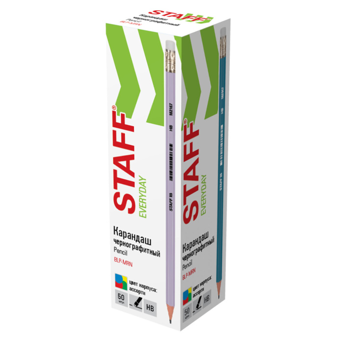 STAFF everyday BLP-MRN өшіргіші бар қара графитті қарындаш, 1 дана, НВ, ассорти корпусы, 182167