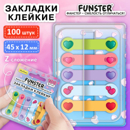 Бетбелгілер жабысқақ Z-FUNSTER (FUNSTER) "жүректер", 45х12 мм, 100 дана, (5 түсті x 20 парақ), диспенсерде, 116704