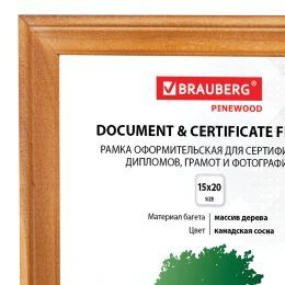 Жақтау 15х20 см, ағаш, багет 18 мм, BRAUBERG "HIT", канадалық қарағай, шыны, стенд, 390020