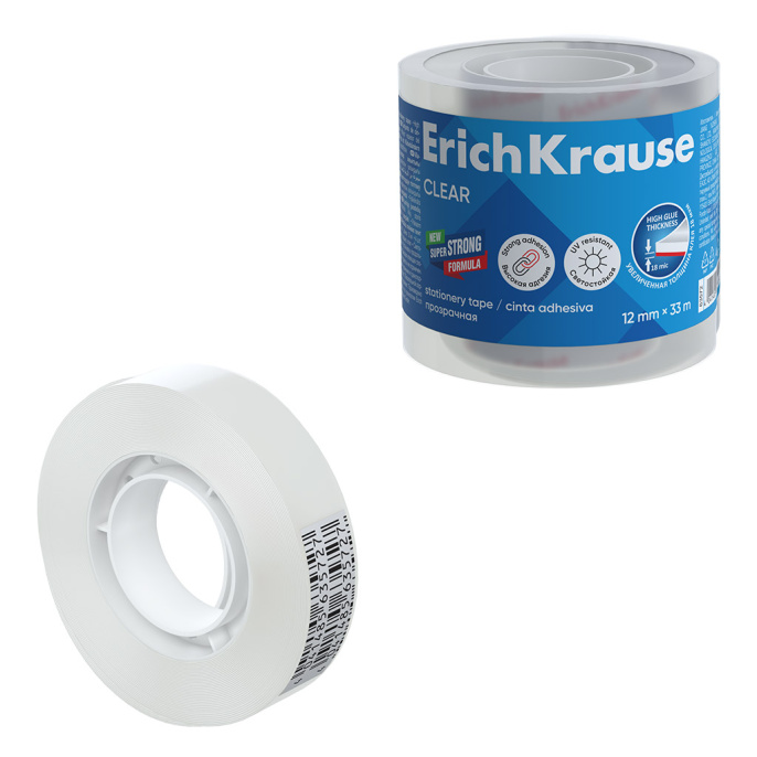 Набор из 4 клейких лент ErichKrause Прозрачная, 12ммх33м, прозрачный (в пленке)