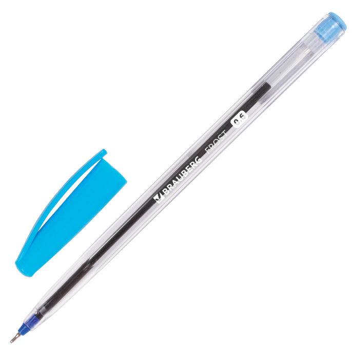 Ручка шариковая масляная BRAUBERG "Frost", СИНЯЯ, корпус прозрачный, узел 0,6 мм, линия письма 0,3 мм, 142686