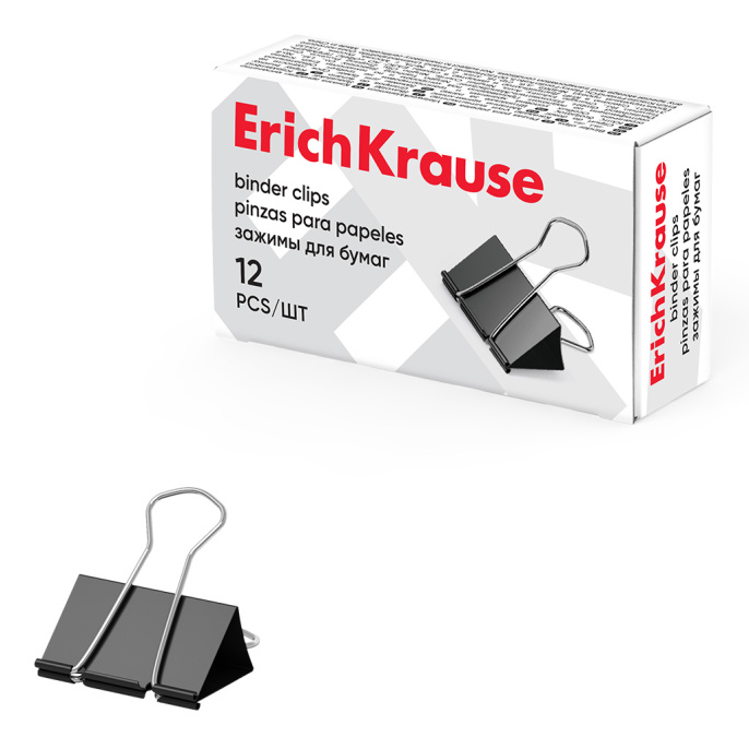 Зажимы для бумаг ErichKrause Классика, 25 мм, черный (в коробке по 12 шт.)