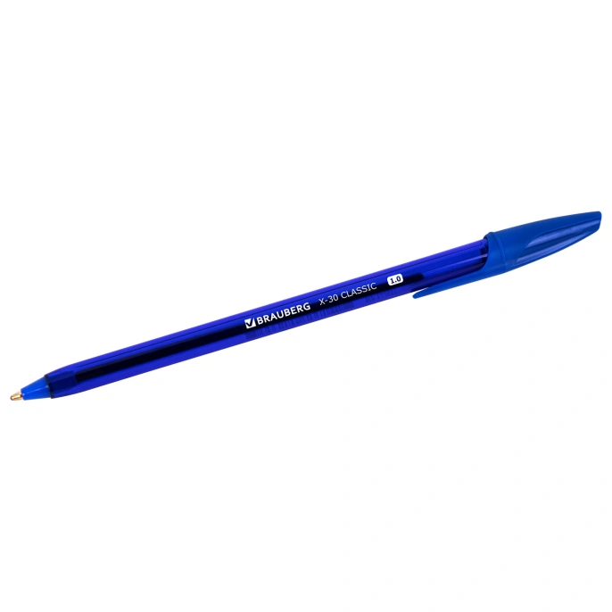 Ручка шариковая BRAUBERG X-30 CLASSIC, СИНЯЯ, мягкое письмо, пишущий узел 1 мм, линия письма 0,5 мм, 144331