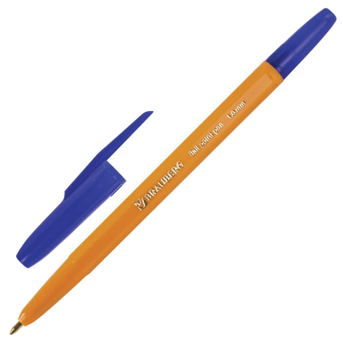 BRAUBERG "Carina Orange" шарикті қаламы, көк, корпусы қызғылт сары, түйіні 1 мм, жазу сызығы 0,5 мм, 141668