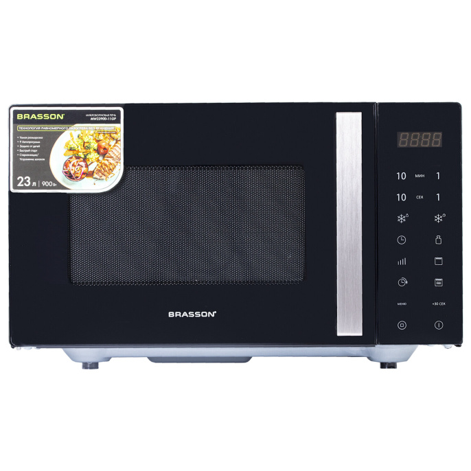 Микроволновая печь без поворотного стола BRASSON (БРАССОН) MW2390D-11GP, ГРИЛЬ, 9 ПРОГРАММ, 23л, 900Вт, сенсорное управление, черная, 454981