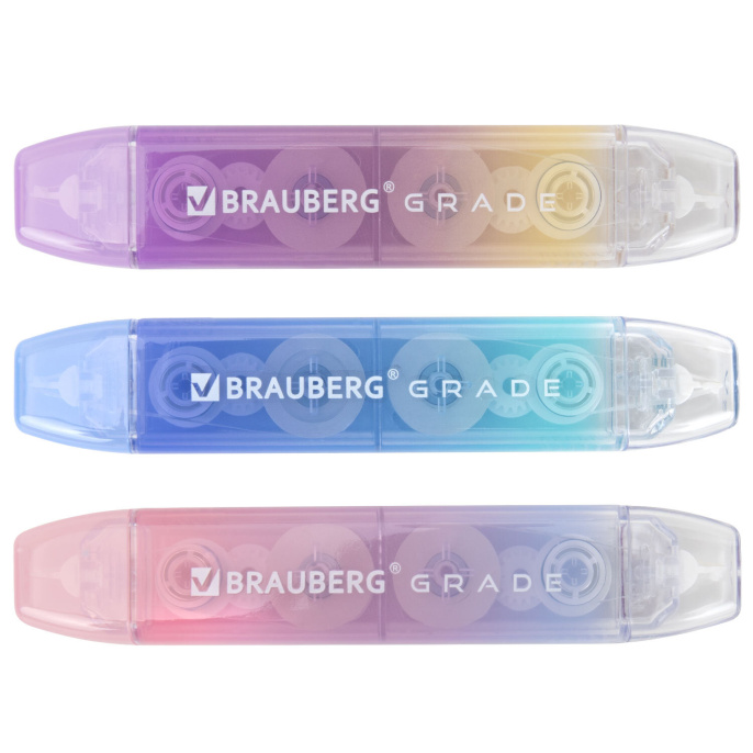 Корректирующая лента двусторонняя BRAUBERG "GRADE PASTEL", 5 мм x 10 м, КОМПЛЕКТ 3 штук, 273026