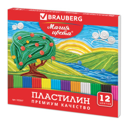 Пластилин классический BRAUBERG "МАГИЯ ЦВЕТА", 12 цветов, 240 г, со стеком, высшее качество, картонная упаковка, 103357