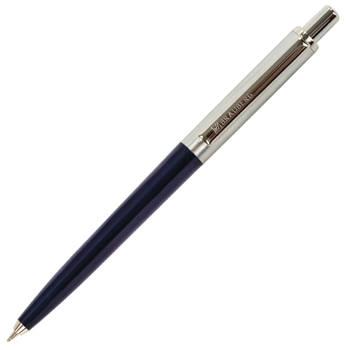 Brauberg "Soprano" сыйлық шарикті қаламы, көк, көк түсті күміс корпус, жазу сызығы 0,5 мм, 143484