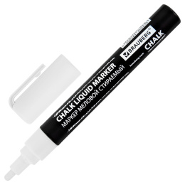Маркер меловой CHALK LIQUID MARKER, БЕЛЫЙ, 3 мм, стираемый, BRAUBERG "CHALK", 152585